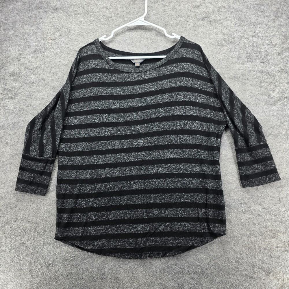 Mix by 41 Hawthorn Shirt Womens Large 3/4 Sleeve Black Gray Striped
